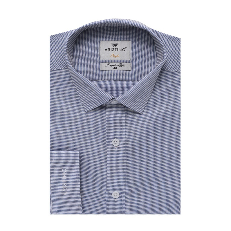 Áo Sơ Mi Nam Tay Dài Aristino ALS00108 Màu Caro Xanh Nhỏ Kiểu Dáng Regular Fit Chất Liệu Tencel