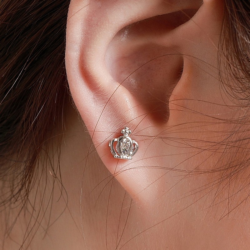 Khuyên Tai Nữ Mạ Bạc Hình Vương Miện Thời Trang