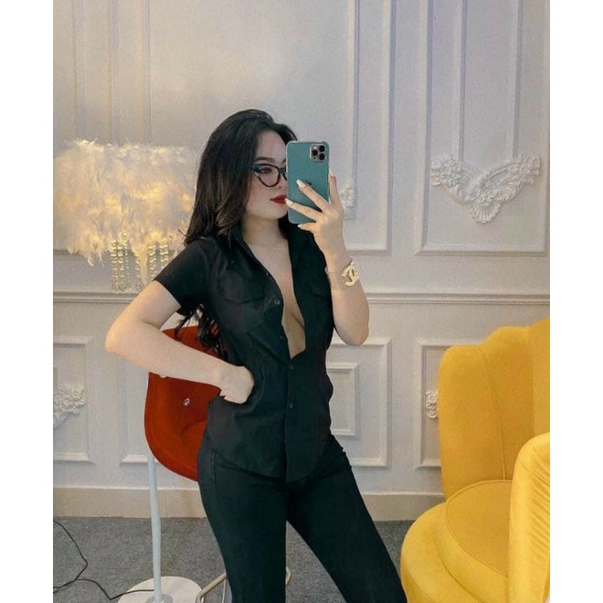 Áo sơ mi tay ngắn xanh lá cam trắng