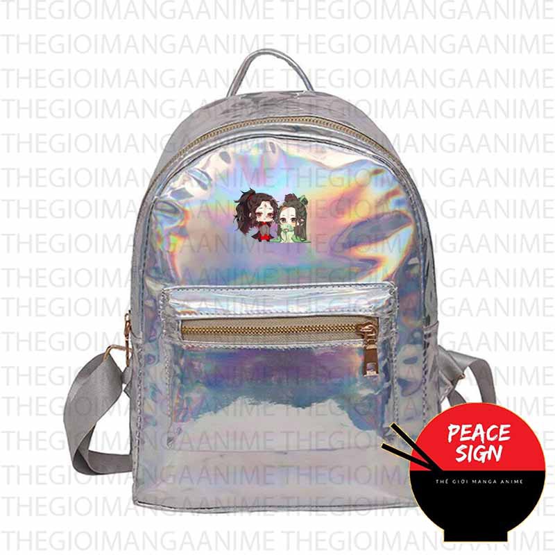 Balo hologram bạc hồng in hình HỆ THỐNG TỰ CỨU CỦA NHÂN VẬT PHẢN DIỆN chibi thời trang tiện lợi