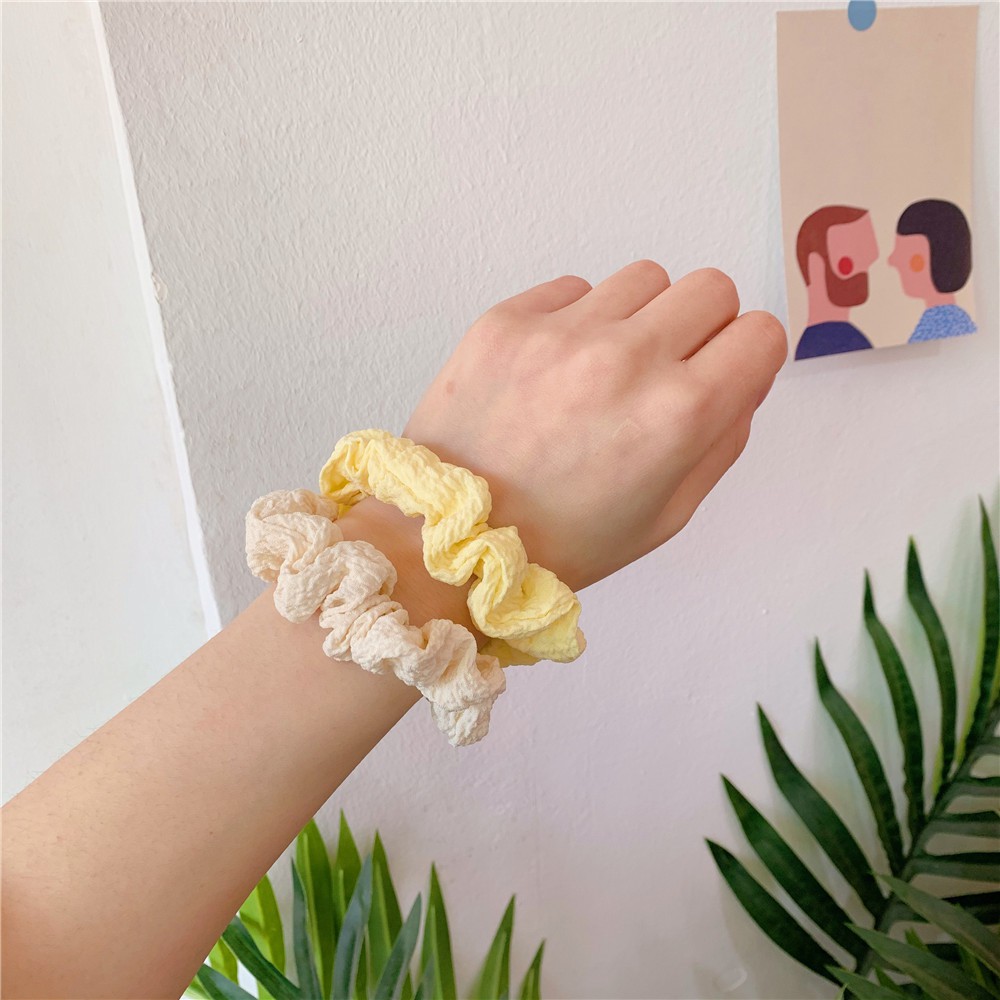 Scrunchies Cột Tóc Tròn Vải Xốp Có Gân Màu Xinh