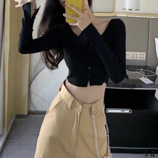 Áo croptop tay dài co giãn