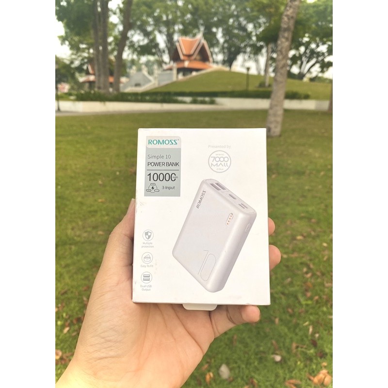 Sạc Dự Phòng Romoss Simple 10 Mini 10000Mah Siêu Nhỏ 3 Cổng Sạc Vào - BH 1 Năm (Cam kết hàng chính hãng).