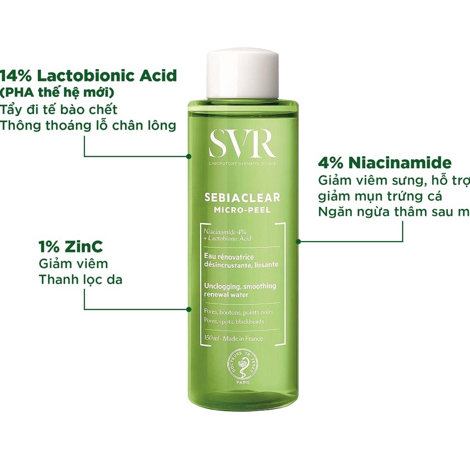 Nước Hoa Hồng SVR Cho Da Dầu Mụn, Nhạy Cảm  Sebiaclear Micro Peel 150ml