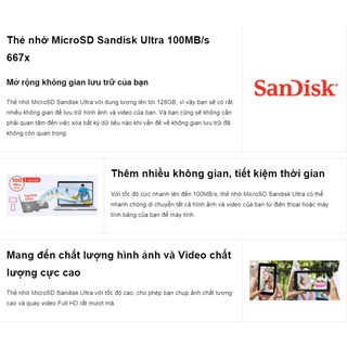 Thẻ Nhớ MicroSD SanDisk Ultra 16/32/64/128GB 100MB/s Chính Hãng Có Tem Chính Hãng