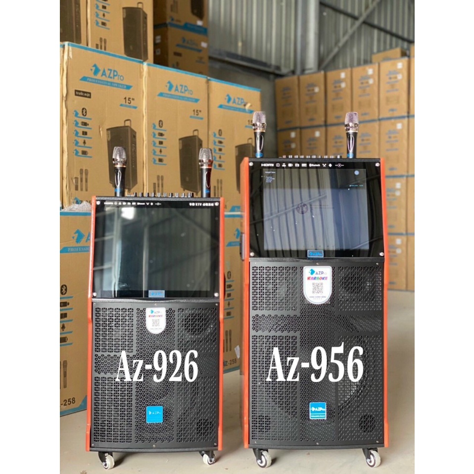 Loa kéo Màn Hình AzPro Bass 40cm AZ 956, 2 Micro UHF, màn hình 17inch, âm thanh sống động, hàng chính hãng