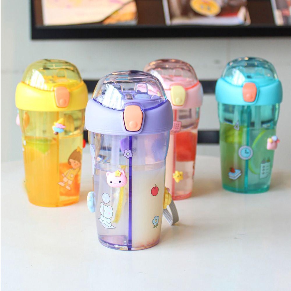 Bình Nước Kèm Ống Hút Dung Tích 430ml Chất Lượng Cao