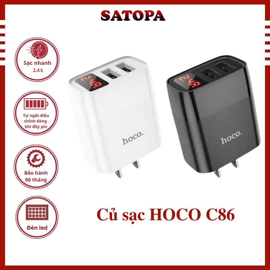 Củ sạc nhanh Hoco C86 SATOPA Cốc sạc 2 cổng dùng cho điện thoại có đèn led hiển thị dòng điện - SATOPA