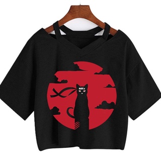 Áo thun nữ ngắn tay in hình mèo itachi dễ thương