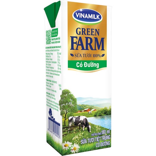 Lốc 4 Hộp Sữa Tươi Tiệt Trùng Vinamilk Green Farm có đường 110ml