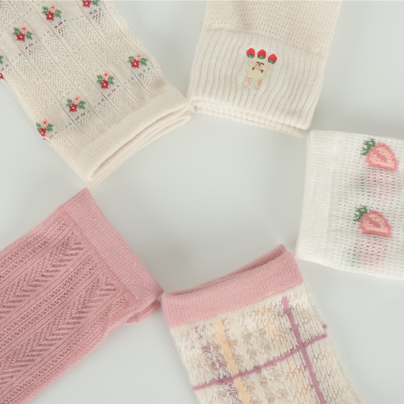 Tất Vớ Nữ Mùa Hè Hoạt Hình Lưới Ren Dâu Tây Lolita Siêu Dễ Thương