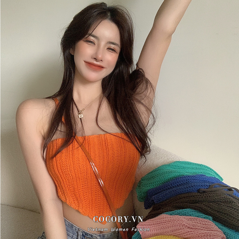 Cocory vn Áo Ống Dệt Kim Buộc Dây Phong Cách Hàn Quốc Gợi Cảm Cho Nữ