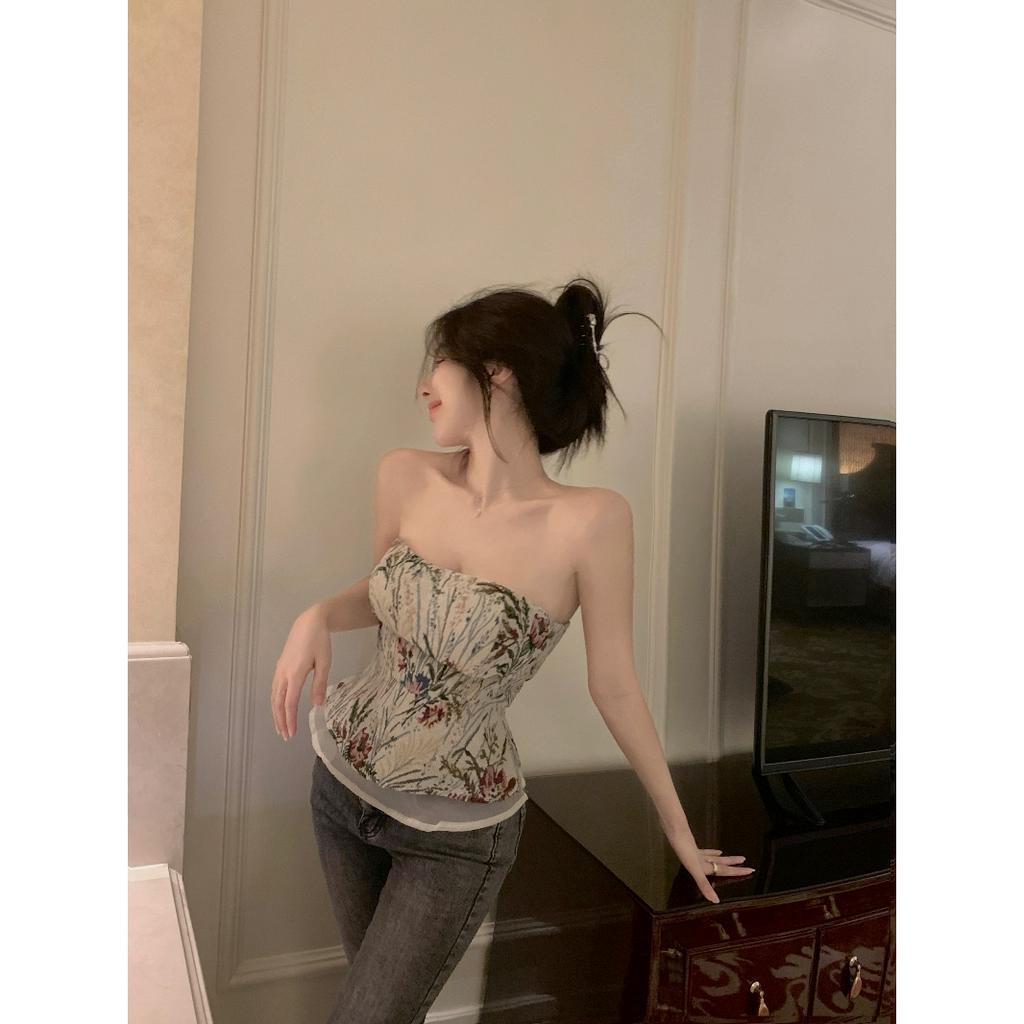 Áo Croptop Trễ Vai Họa Tiết Hoa Thời Trang Mùa Hè Quyến Rũ Cho Nữ