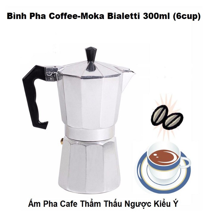 Bộ Ấm Pha Cafe, Combo Ấm Cafe Moka Pot Moka 300ml ( 6 Cup ) Và Bếp Điện Mini 500W Đun Các Loại Ấm