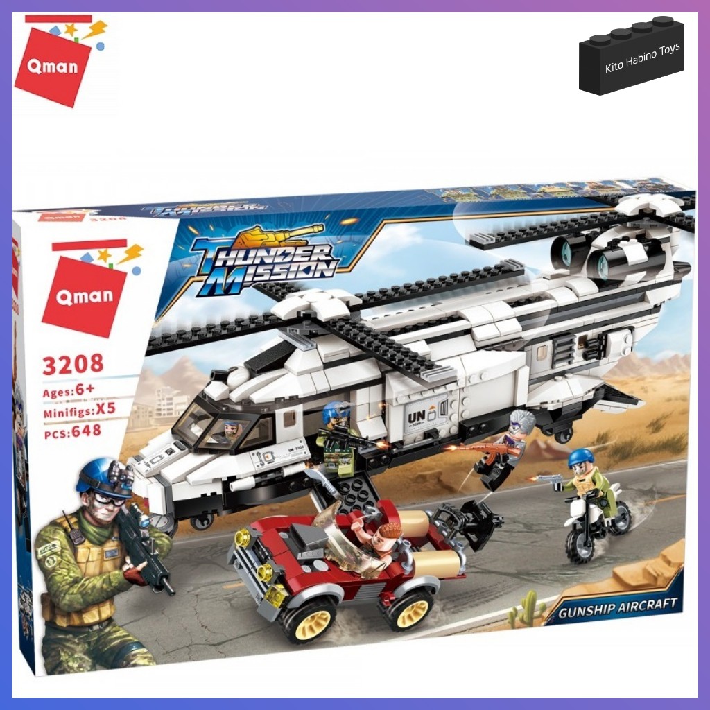 Bộ Lắp Ghép Đồ Chơi Lego Qman 648 Mảnh Ghép Máy Bay Trực Thăng Quân Sự Phi Cơ Xạ Thủ 3208 Cho Trẻ Từ 6 Tuổi