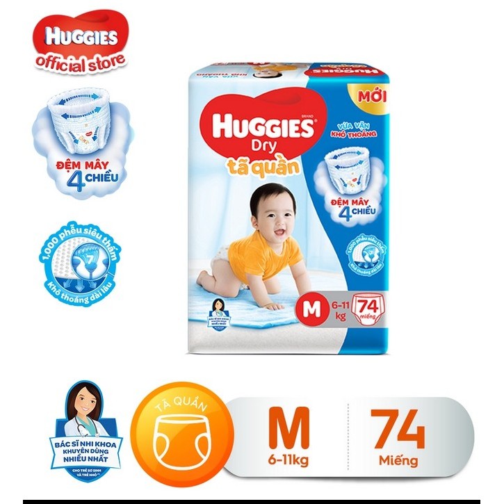 Tã quần Huggies Dry M74 mẫu mới (6-11kg )