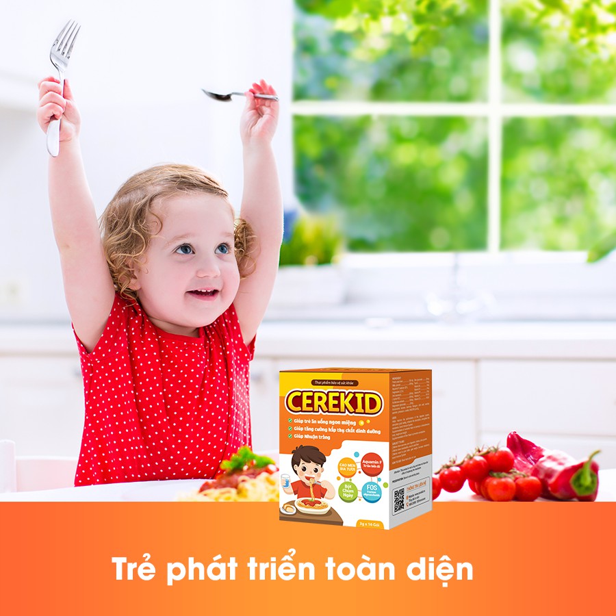 Cerekid. Cốm ăn ngon cho bé, cải thiện tình trạng trẻ biếng ăn, táo bón, tiêu hóa tốt ( Hộp 16 gói )