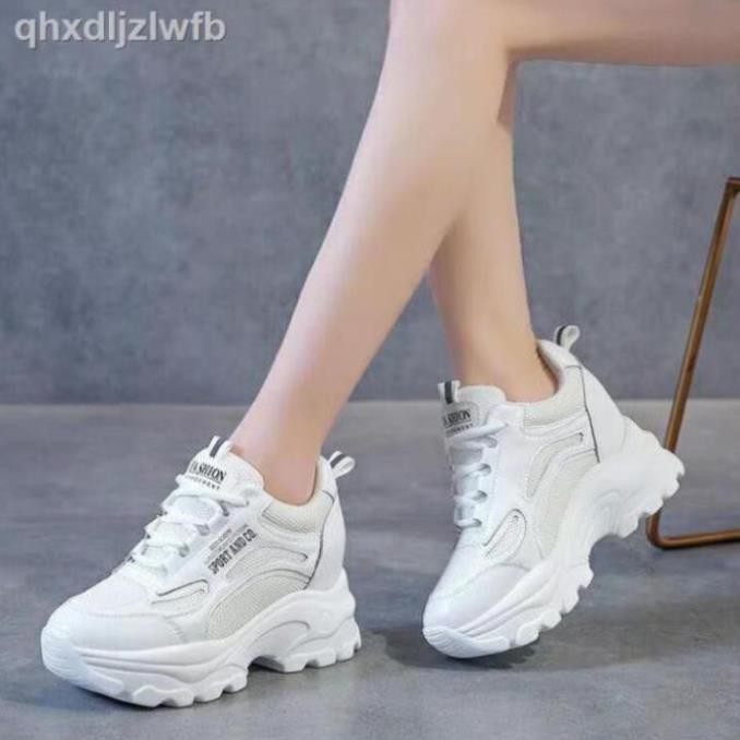 Giày Sneaker Nữ, Giày Thể Thao Nữ Giày Thể Thao Nữ Độn Đế 4-5Cm Mùa Xuân Thu Hàn Quốc Màu Trắng Giá Tốt Bảo Hành 12Tháng