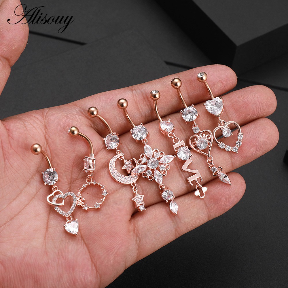 Alisouy 1 Khuyên Rốn Hình Chuồn Chuồn / Trăng Sao / Hoa / Trái Tim Bằng Thép Đính Đá zircon Gợi Cảm Cho Nữ