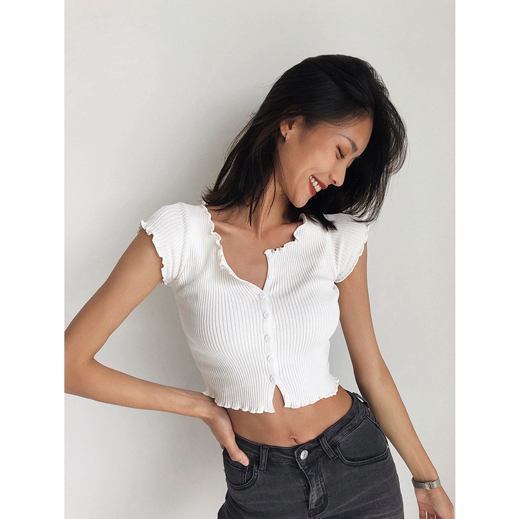 DUNEA Áo Thun Dệt Kim Tay Ngắn Thiết Kế Quyến Rũ Thời Trang Cho Nữ