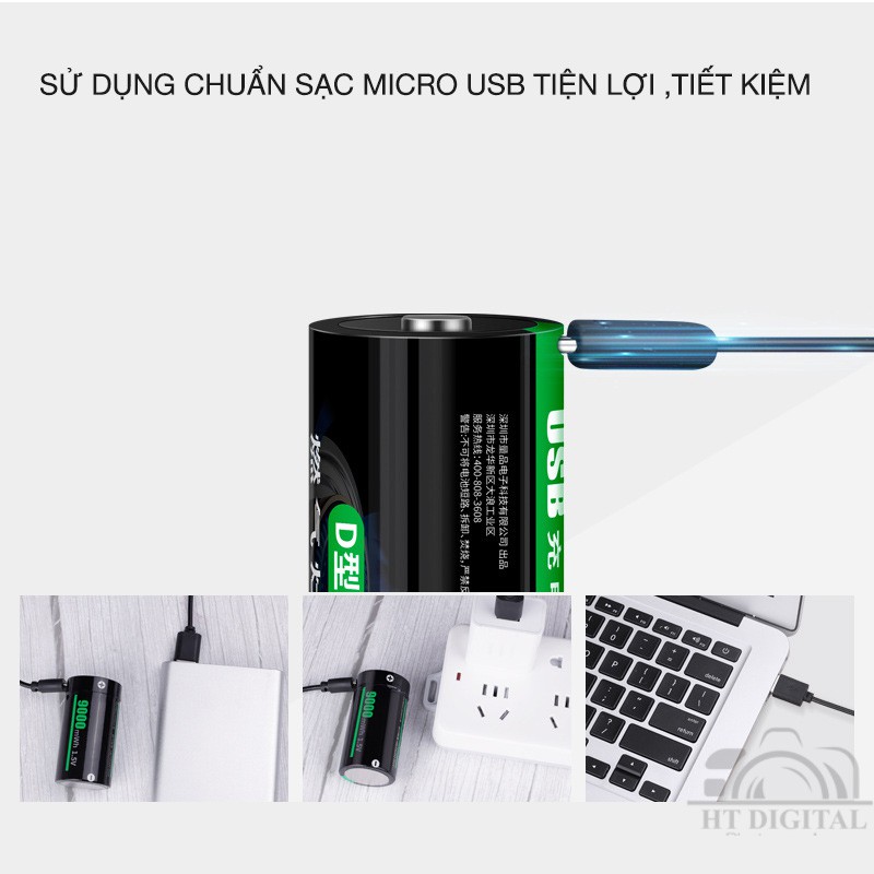 Pin đại sạc cổng USB Doublepow size D 1.5V 9000mWh Pin Sạc Cho Bếp Ga, Đèn Pin, Thiết Bị Công Nghiệp
