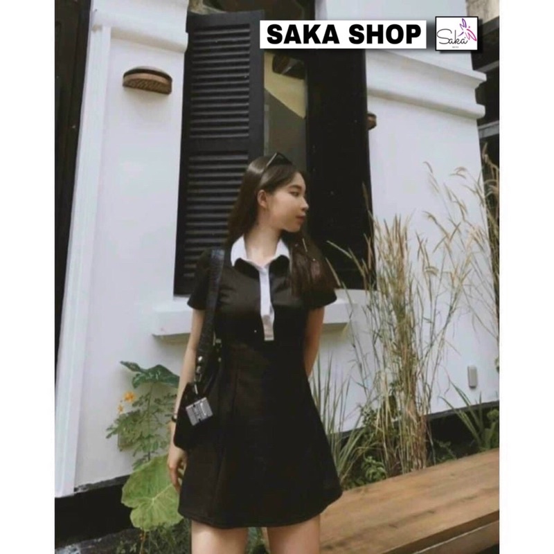 Đầm xoè nữ cổ sơ mi phố màu trắng dễ thương