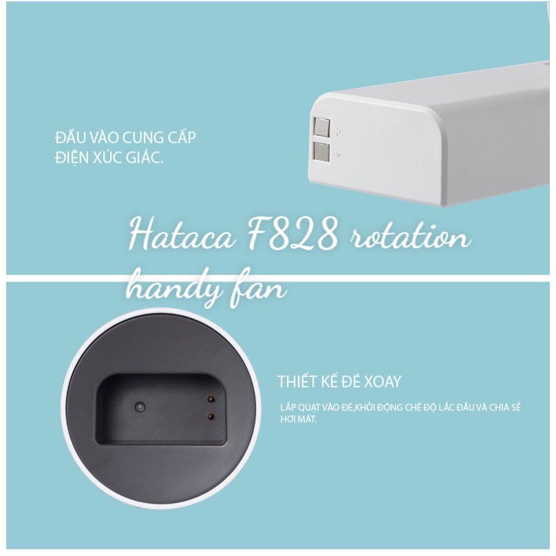 Quạt mini xoay tự động sạc pin Hataca F828 Handy fan