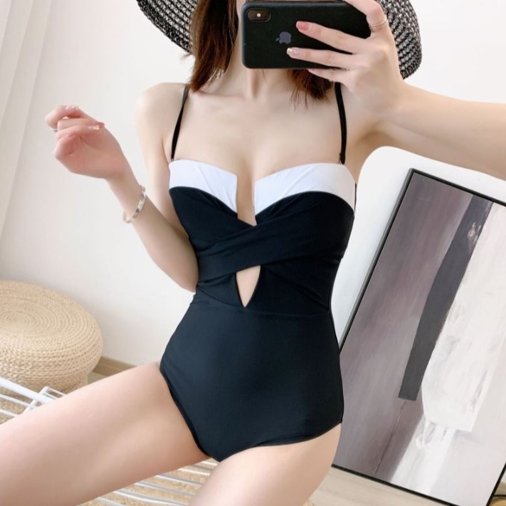 Bikini đồ bơi liền một mảnh gọng đen phối trắng nâng ngực VATIXA BKN33