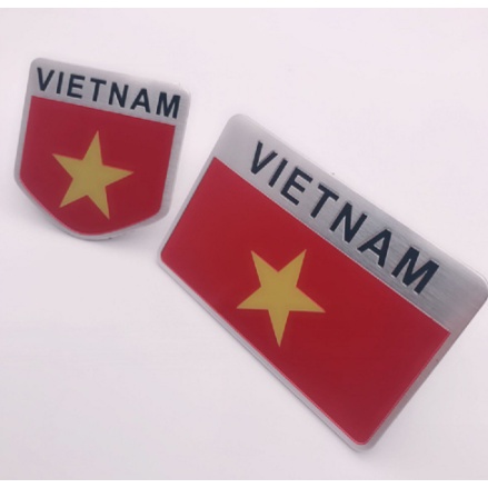Miếng dán trang trí in họa tiết hình lá cờ quốc kỳ Việt Nam 3D độc đáo tem sticker decal xe hơi ô tô kim loại nhôm