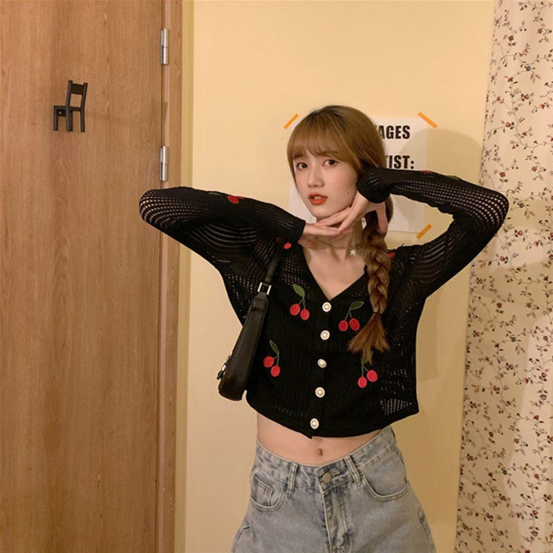 Áo Cardigan Dệt Kim Tay Dài Cổ Tròn Thiết Kế Hở Phía Trước Độc Đáo Thời Trang Cho Nữ
