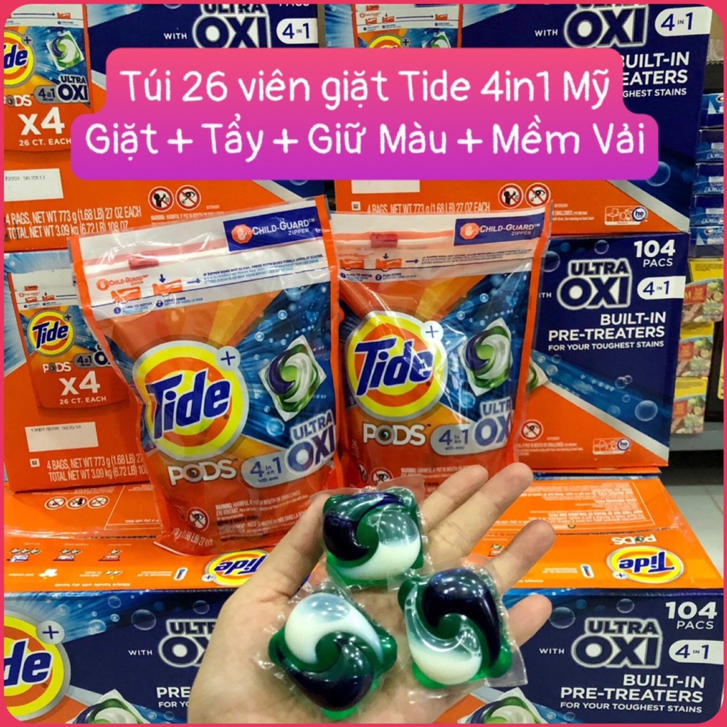 Túi 26 Viên Giặt Tide Ultra Oxi 4in1 Mỹ