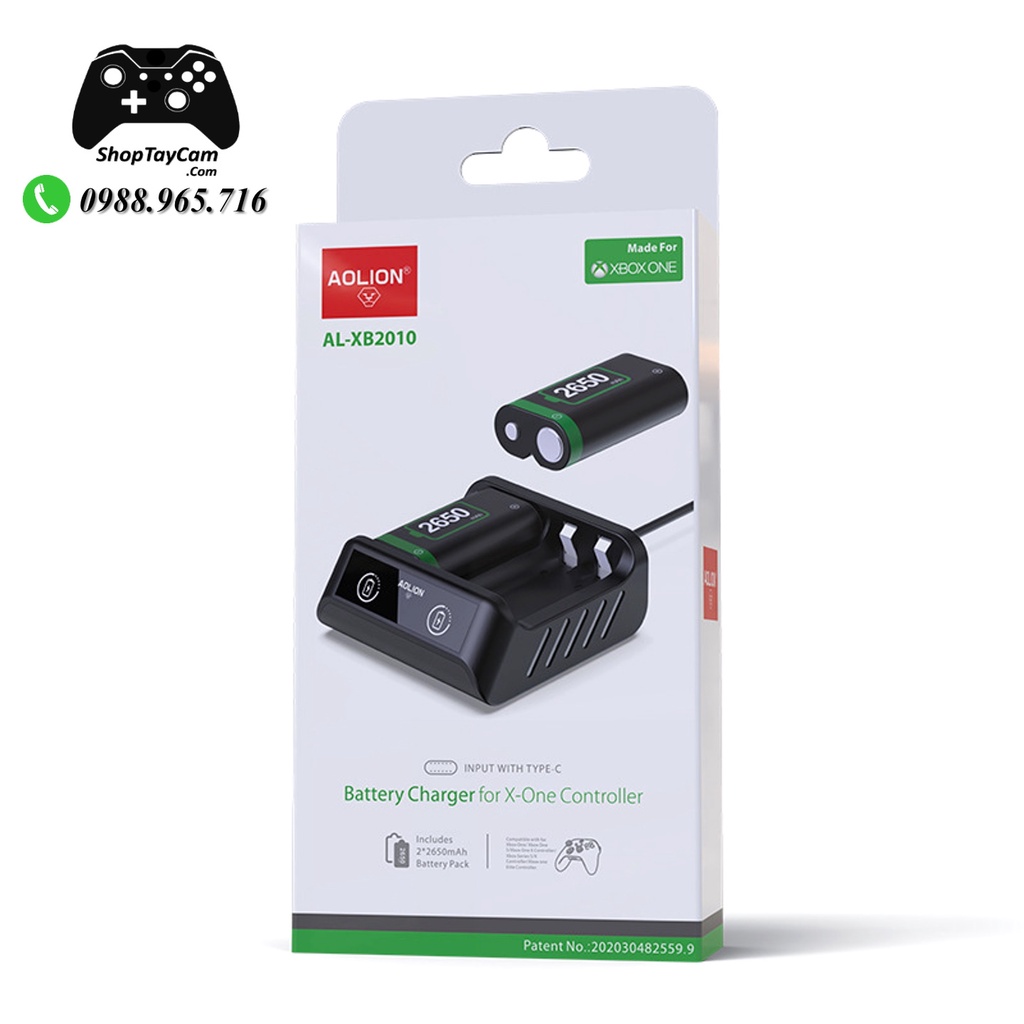 Bộ Pin Sạc 2 Pin Sạc Rời Cho Tay Cầm Xbox One S / Xbox One X Controller Hàng Chính Hãng AOLION AL-XB2010 2650mAh