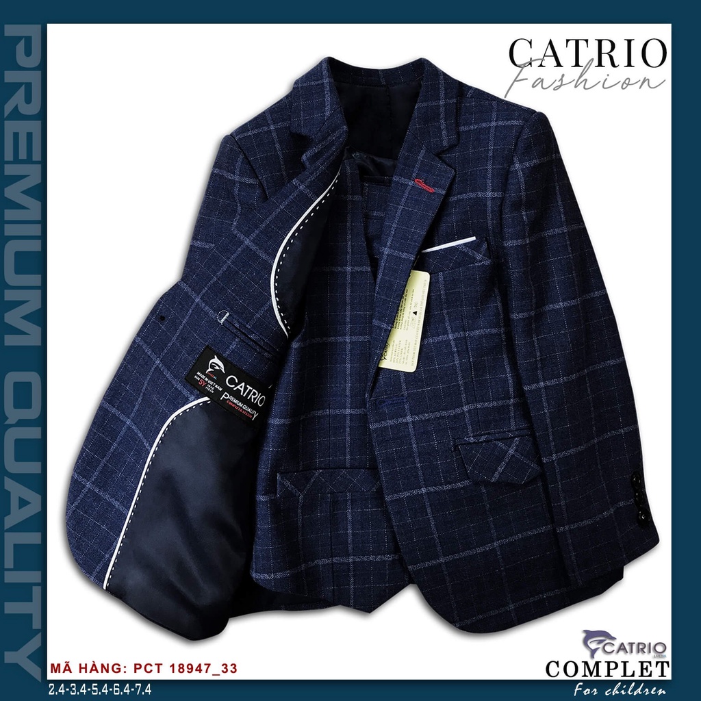 Bộ comple trẻ em 3 chi tiết cao cấp, com lê bé trai Catrio PCT 18947/33. Bộ vest, set vét đẹp cho bé sinh nhật