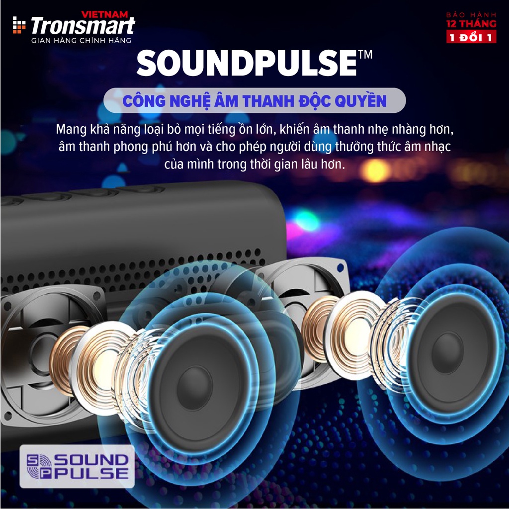 Loa Bluetooth Tronsmart Trip Chống nước IPX7 Thời lượng pin 20 giờ, tích hợp Micro - Hàng phân phối chính hãng