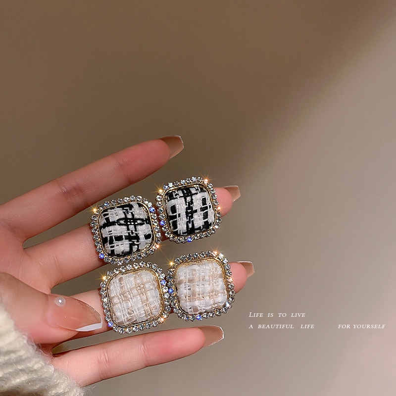 Khuyên tai mạ bạc 925 đính kim cương nhân tạo phong cách Hàn Quốc thời trang sang trọng cho nữ