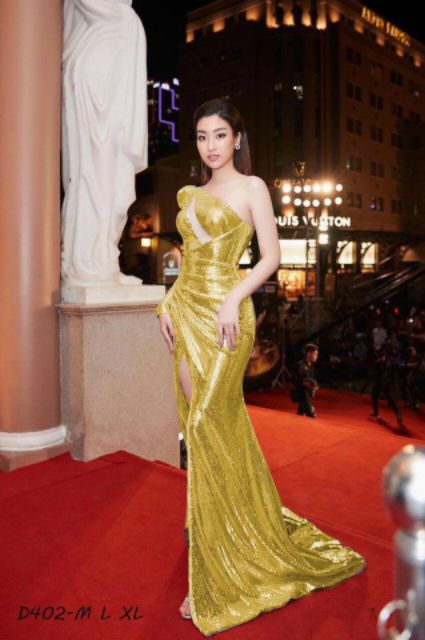 Đầm dạ hội kim sa lệch vai dài tay cao cấp tặng hoa tai | BigBuy360 - bigbuy360.vn