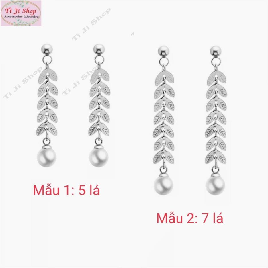 Bông tai nữ inox Hàn Quốc dáng dài sang trọng hình lá nguyệt quế  sang trọng không đen