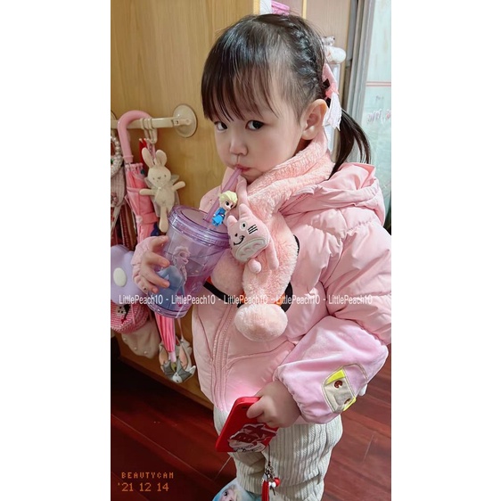 Ly nước Disney trong suốt 2 lớp kim tuyến rơi có ống hút hình Elsa Olaf Mickey Ariel Car 3D cho bé