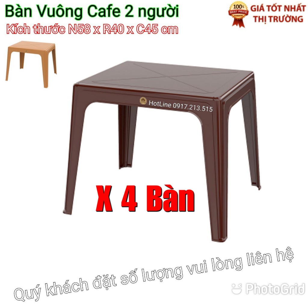 COMBO 4 Bàn nhựa vuông Cafe - Trà Chanh 2 người TALOPA