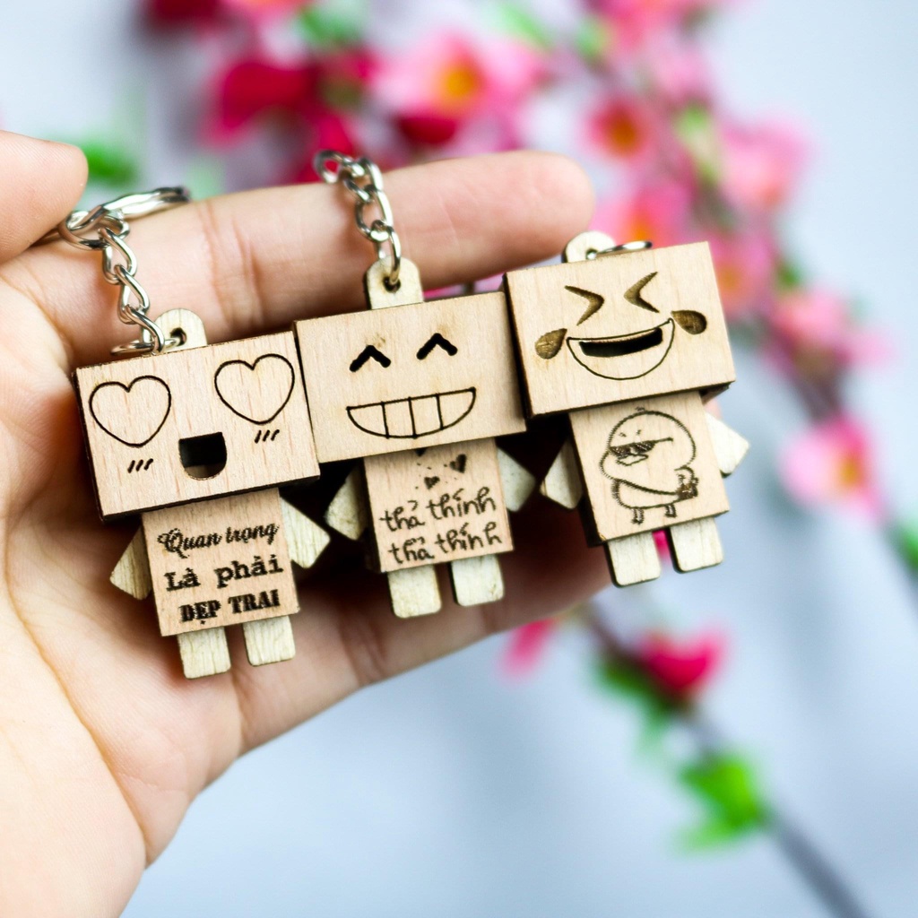 Móc khóa Danbo những câu trendy bằng gỗ dễ thương