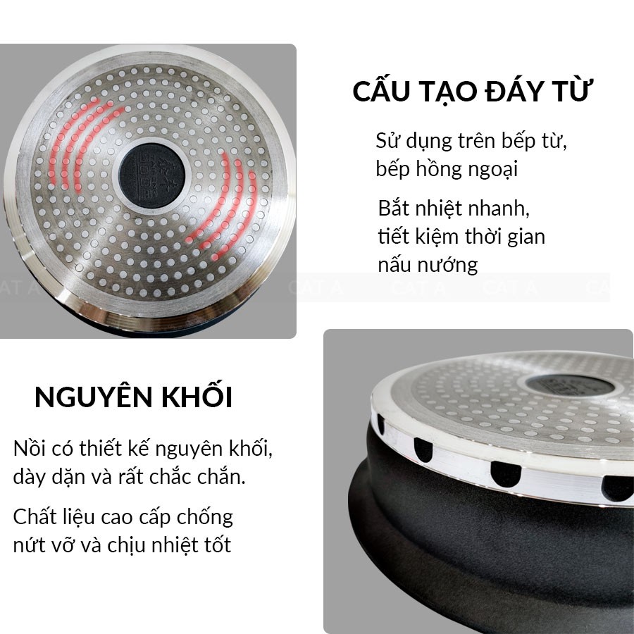 TFFP-509-24Chảo chống dính đáy từ nhôm nguyên khối, đáy dày 3 lớp, có vung đậy - Bắt từ cực nhanh