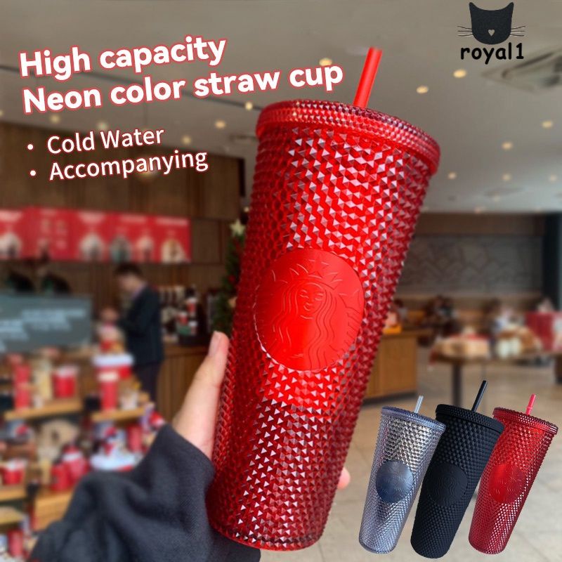 Cốc giữ nhiệt Starbucks phiên bản giới hạn có ống hút họa tiết vân kim cương tái sử dụng dòng Frosted Durian 710ml / 473ml