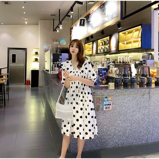 ĐẦM BẦU VÁY BẦU CÔNG SỞ CHẤM BI ĐEN