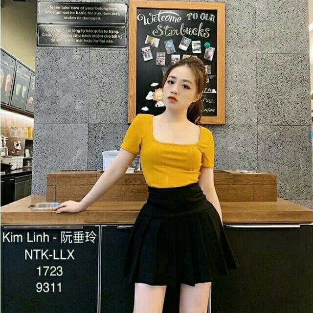 Áo thun croptop nữ FM Style cổ vuông viền chỉ  basic trẻ trung, năng động, thời trang220411030