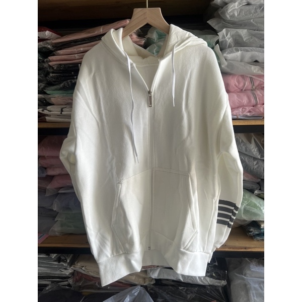 Áo Khoác Nỉ Dáng Dài Rộng Có Nón Tay 3 Sọc_Chất Nỉ Ngoại Bông QC Dày Mịn Không Xù Lông_AK61