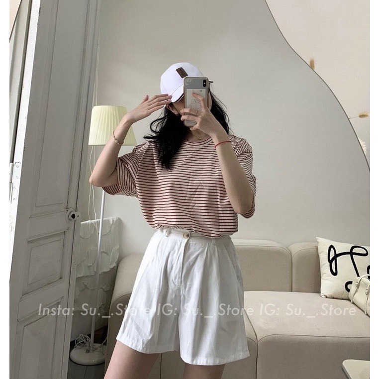 Bộ quần áo nữ 🌸 Set áo thun mix quần short kaki giả váy kẻ ngang bánh bèo Ulzzang dành cho nữ MYLADY