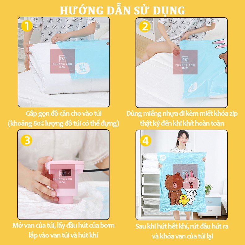 Túi Hút Chân Không Bảo Quản Quần Áo, Chăn Màn, Ga, Gối (LINE FRIENDS) - Túi Đựng Đồ Du Lịch Hút Chân Không Hình Gấu Nâu