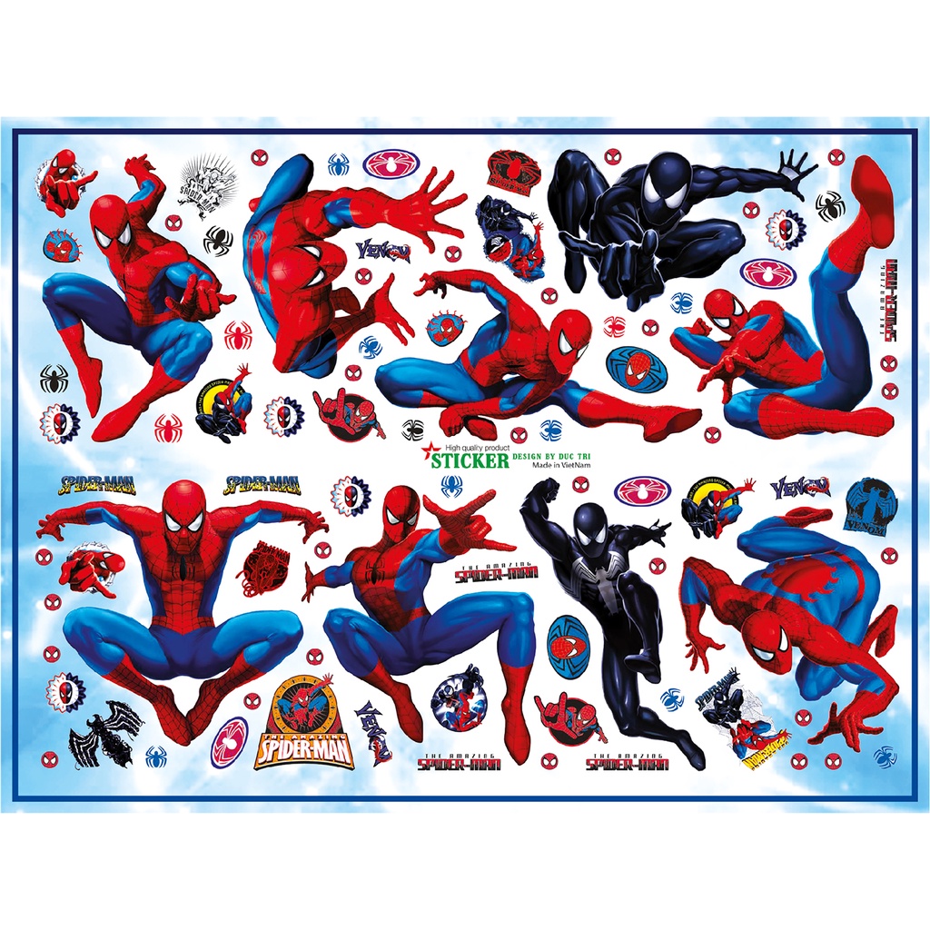 Bộ Sticker Spideman, Miếng dán được cắt sẳn có màng bảo vệ chống nước chống trầy.