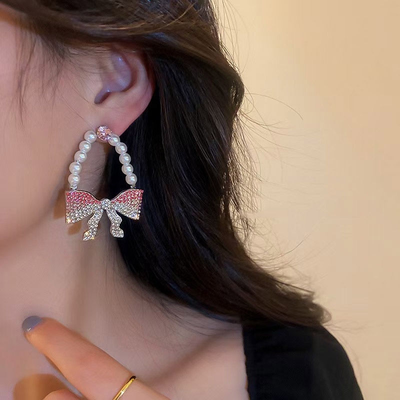 Bông Tai Hình Nơ Đính Ngọc Trai Sang Trọng Thời Trang