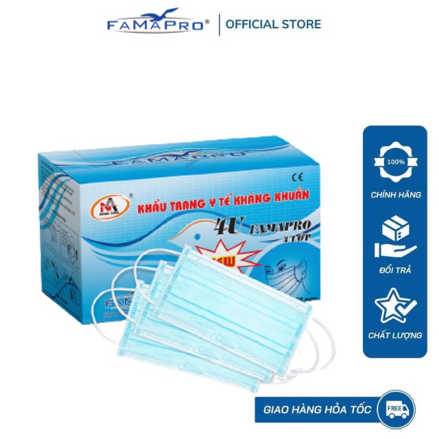Khẩu trang y tế 4 lớp kháng khuẩn Famapro 4U ( 50 cái/ hộp )